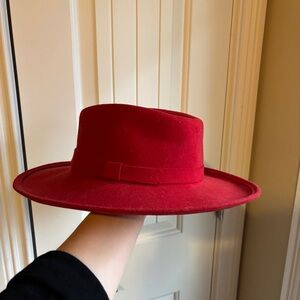 Red Wool Felt Wide-Brim Hat